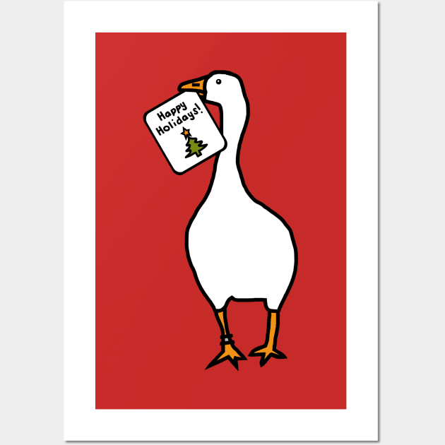 Annoying Christmas Goose Steals Happy Holidays Card Wall Art by ellenhenryart